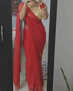 Vibrant Red Embroidered Saree