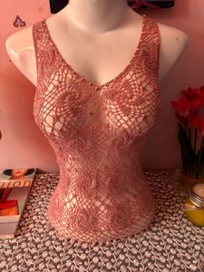 y2k beaded pink crochet tank top