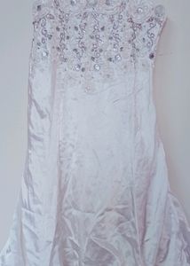 White Barbie Frock With Stone Work For 8 To 10 Old