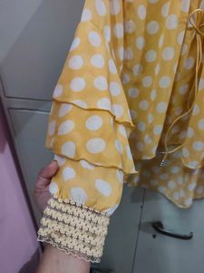Yellow Polka Dot Kurta with Tiered Sleeves