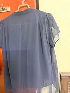 Elegant Blue Pearl Embellished Top