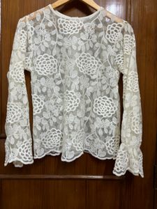 Korean Net Embroidered Top