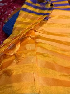 Elegant Yellow &amp; Purple Saree Pure Silk Unused