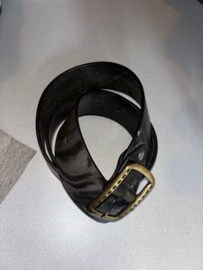 2000s Vintage Leather Belt with Gold Buckle