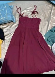 Maroon Spaghetti Strap Midi Dress