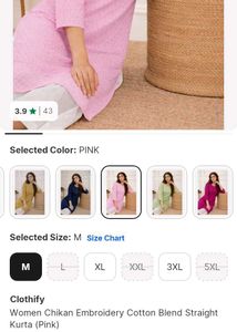 Women's Pink Chikan Embroidery Kurta