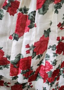 White Skirt With Red Flower Print