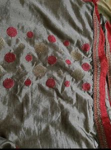 Elegant Grey Saree with Red Border