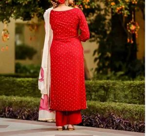 Red Kurta Set with Floral Dupatta