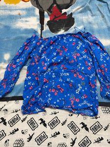 Blue Floral Print Off-Shoulder Top