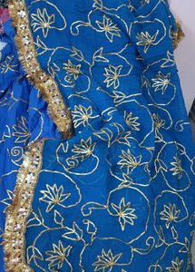 Blue Dupatta and grara with Gold Embellishments