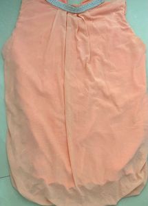 Chic Peach Blouse with Embellished Neckline