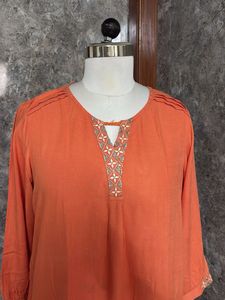 Orange Embroidered Kurta