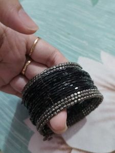 Black Beaded Cuff Bracelet