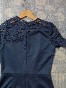 Elegant Navy Lace Detail Dress