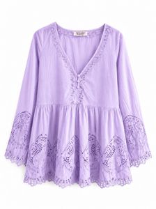 Lavender Embroidered Peasant Tunic Top