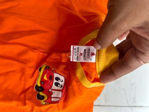 Cute Orange Baby Romper with Car Print