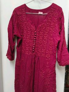 Wine Pure Chikankari Kurta Set
