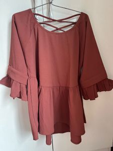 Peplum Top with Ruffle Sleeves