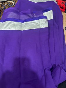 Elegant Purple Saree with Silver Border