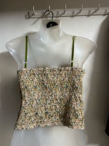Floral Corset Top with Green Trim