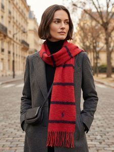 Red & Navy Striped Scarf