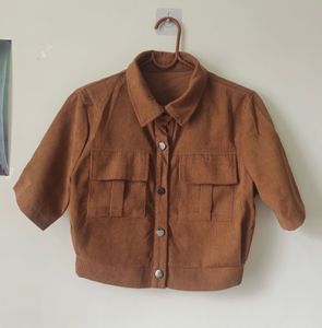 Stylish Brown Corduroy Cropped Jacket