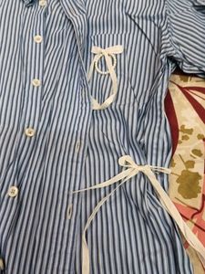 Blue Striped Button-Up Shirt with Tie Details
