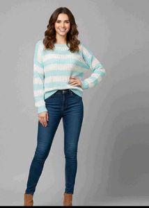 Blue & White Striped Knit Sweater