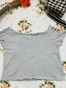 Combo Grey Off Shoulder+ Denim Shorts