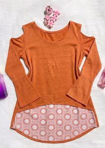 Orange Cold Shoulder Long Sleeve Top