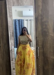 Yellow Floral Lehenga Set with Embellished Top