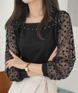 New with tag Korean Chic Polka Dot Mesh Sleeve Top