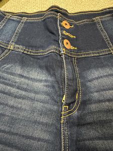 last price Blue Denim Jeans with Button Detail
