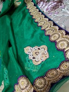 Elegant Green Saree with Gold Embroidery
