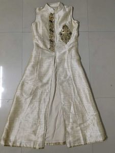 Ivory Silk Anarkali with Brocade Skirt