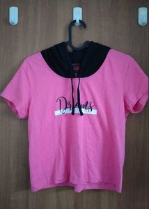 Pink Crop Hoodie Tshirt - L