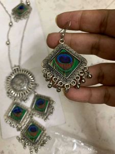 Boho Peacock Feather Jewellery Set