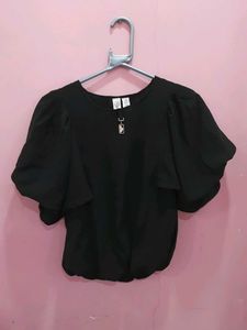 Dark Olive Green Puff Sleeve Top
