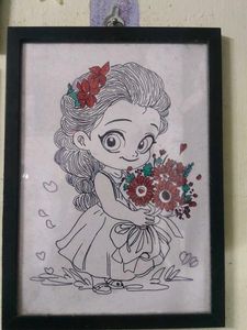 Cute Girl with Flowers Framed Art