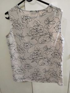 Elegant Floral Beige Sleeveless Top