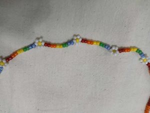 Rainbow Beaded Flower Choker Necklace