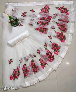 white Net embroidery saree