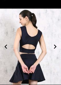 Navy Blue Crop Top and Skirt Set