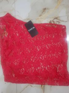 Red Lace One-Shoulder Top (70% off on MRP) SIZE: M