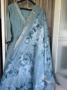 Elegant Embroidered Teal Gown