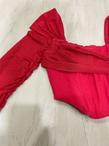 Savana Red Corset Style Long Sleeve Top