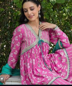 Elegant Pink Floral Kurta Sharara Set