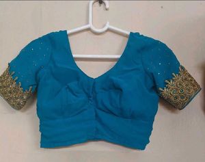 Exquisite Golden &amp; Blue Embroidered Saree
