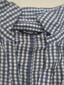 Blue Gingham Button-Up Shirt